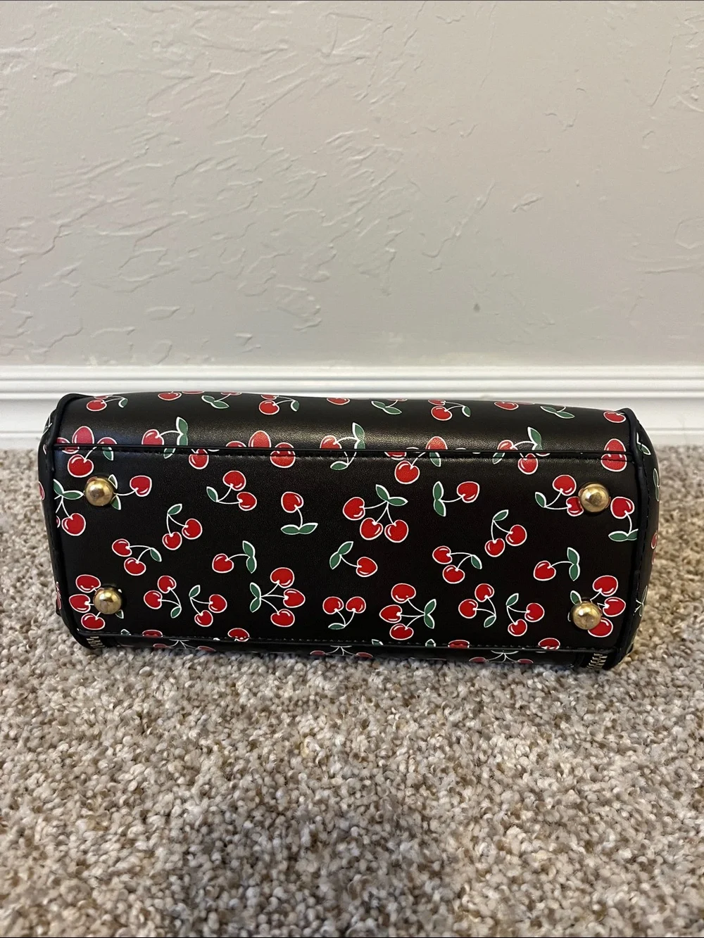Black Cherry Print Satchel Handbag